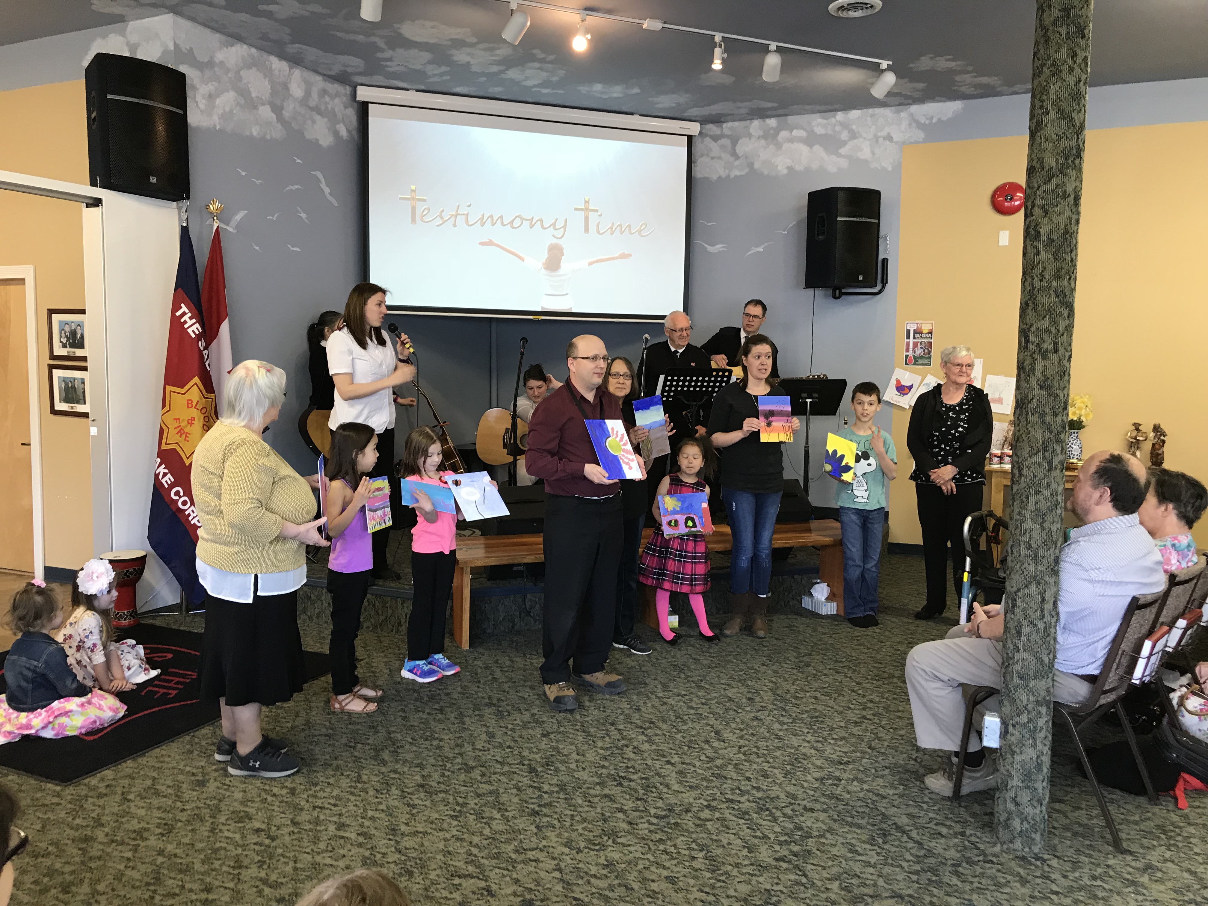 Congregants of all ages gathered in the Salvation Army William Lake Corps sanctuary during a worship service.